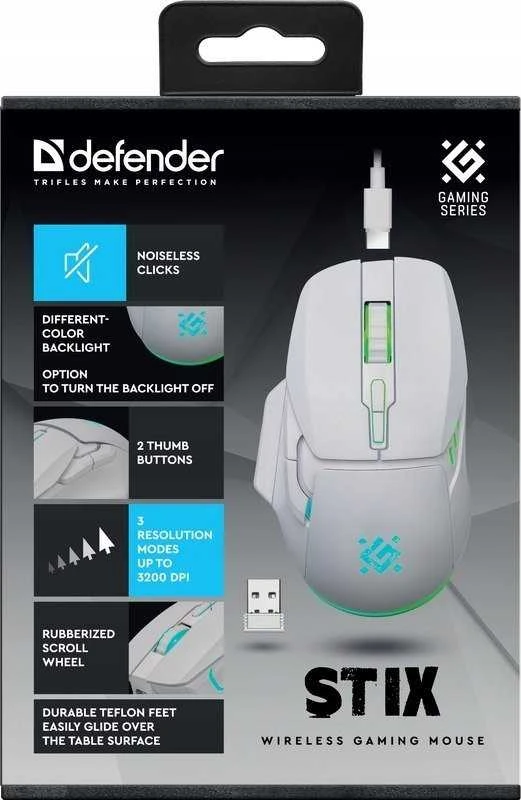 Belaidė pelė DEFENDER STIX GM-009 RF Baltas 3200dpi 7P