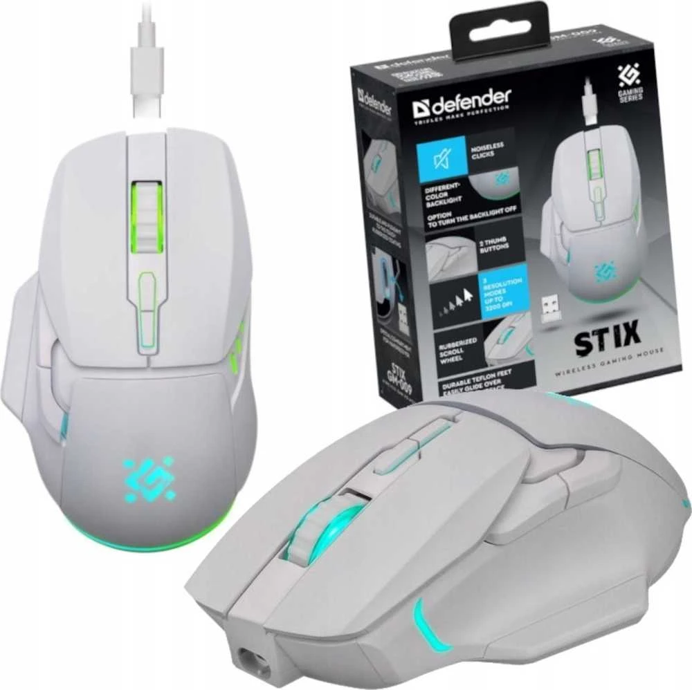 Belaidė pelė DEFENDER STIX GM-009 RF Baltas 3200dpi 7P