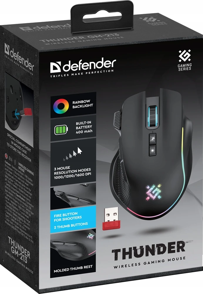 Pelė DEFENDER GM-213 THUNDER RF 1600dpi 8P Juodas