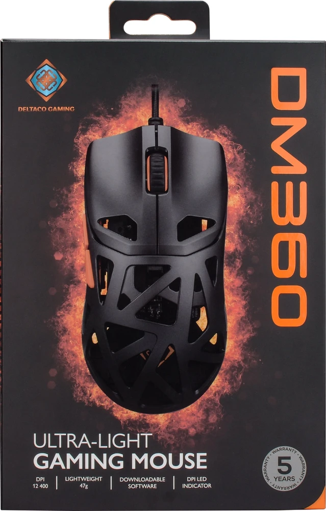DM360 itin lengva 47 g žaidimų pelė DELTACO GAMING, 3327 IC, 12 400 DPI / GAM-187 / 4222405
