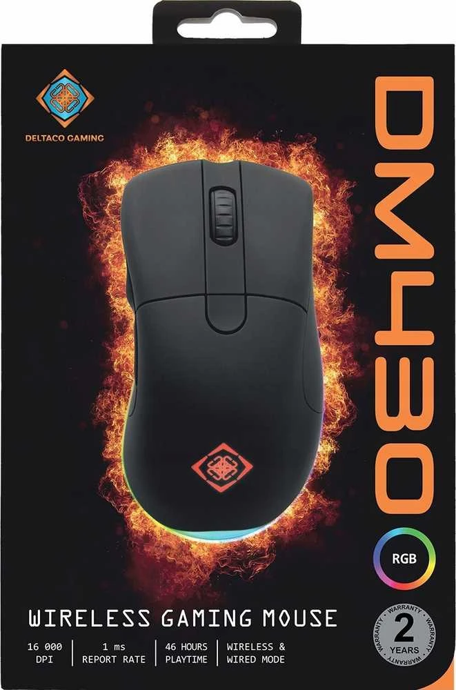 Pelė DELTACO GAMING belaidė, 16.000 DPI, RGB, USB-C/USB-A, juoda / GAM-107