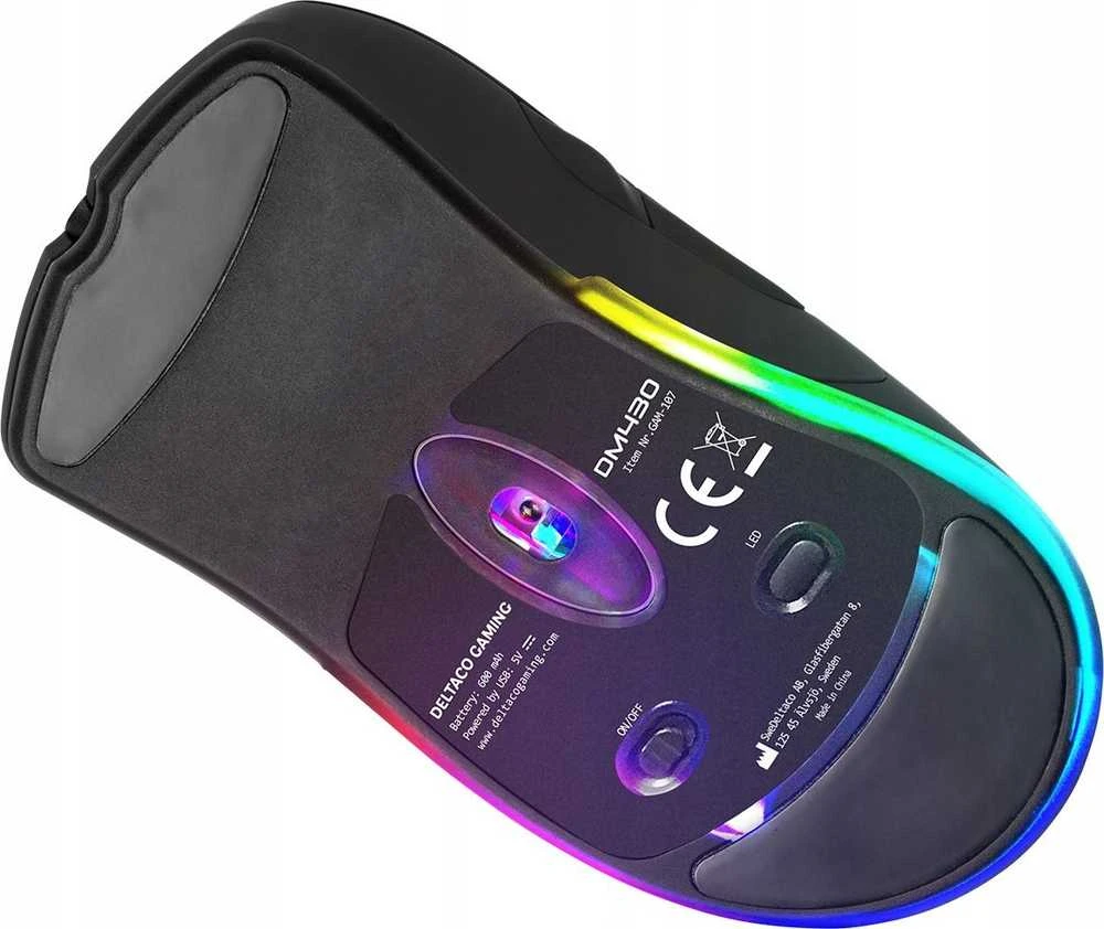 Pelė DELTACO GAMING belaidė, 16.000 DPI, RGB, USB-C/USB-A, juoda / GAM-107