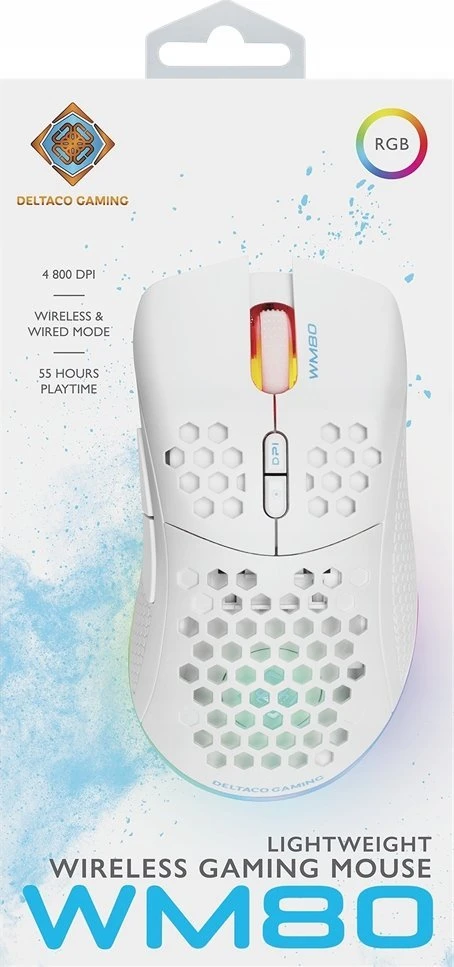 Belaidė itin lengva žaidimų pelė DELTACO GAMING Rožinis LINE PM80 70g svorio, RGB, SPCP6651, 400-4800 DPI, 1000 Hz, rožinė / GAM-120-P