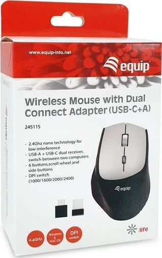 Pelė Equip Wireless with Dual Connect Adapteris Juodas (245115)