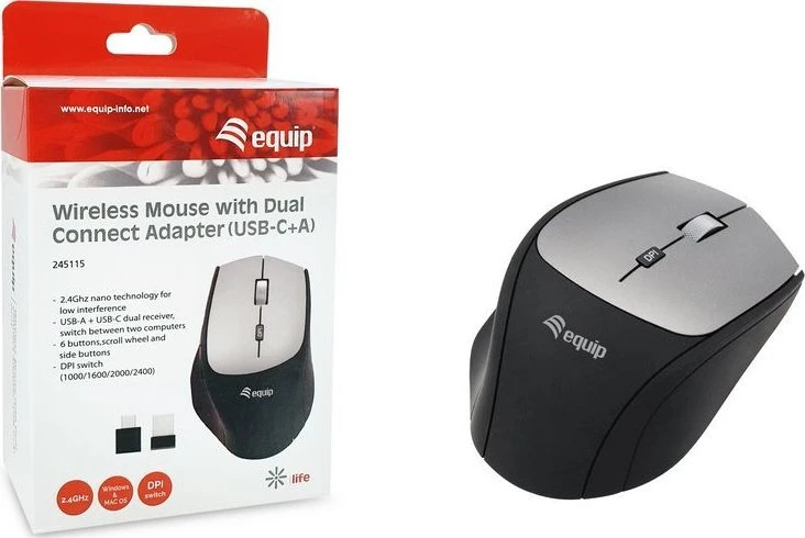 Pelė Equip Wireless with Dual Connect Adapteris Juodas (245115)
