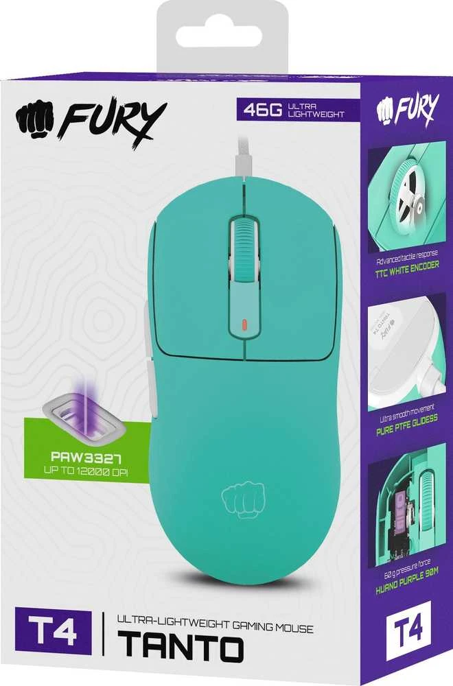 Pelė Myszka žaidimams Fury Tanto T4 su laidu 12000 dpi optinė žalia