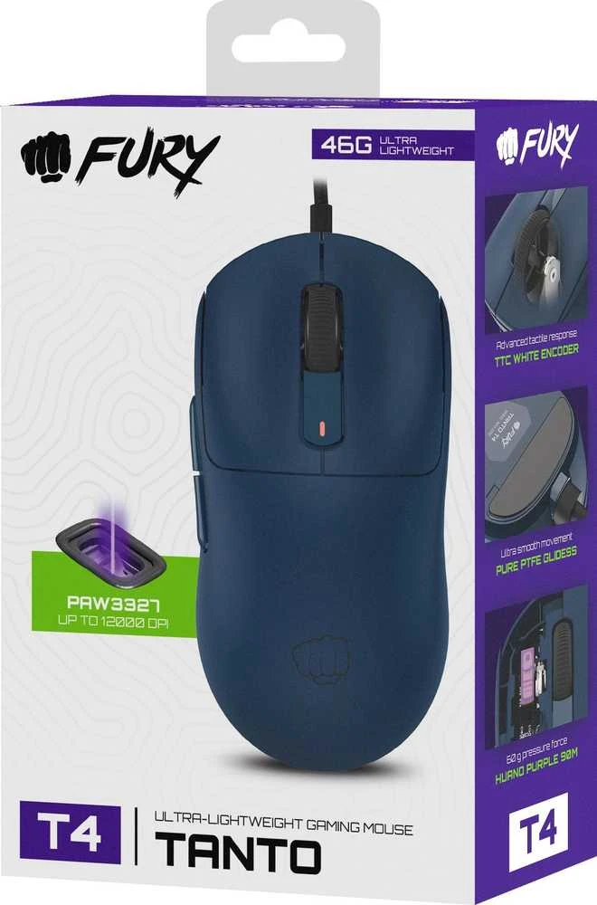 Pelė Myszka žaidimams Fury Tanto T4 su laidu 12000 dpi optinė mėlyna