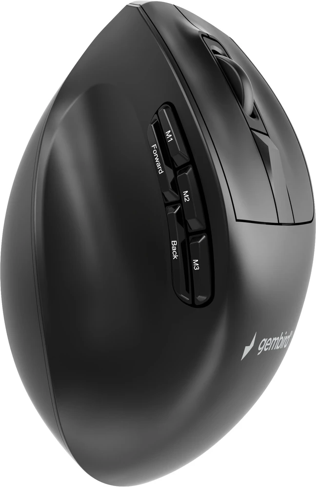 Gembird MUSW3-9B-01 Triple-mode wireless ergonomic pelė (2.4G + BT + USB), 2400 DPI, 9-button, juodas