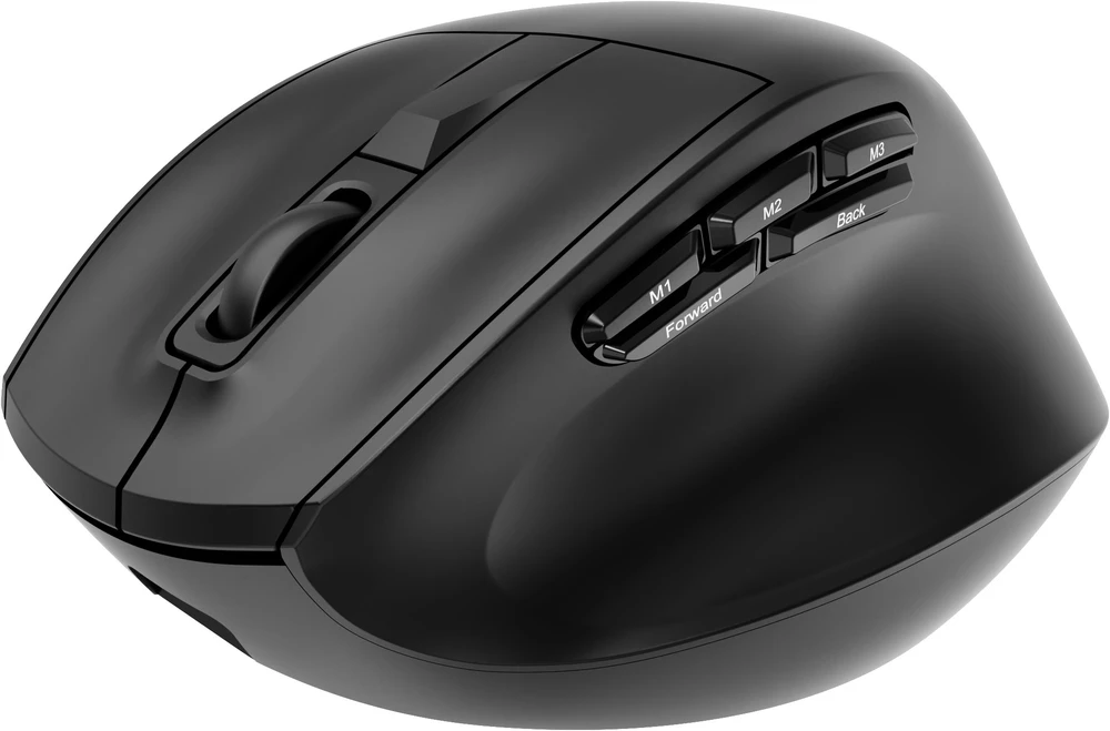 Gembird MUSW3-9B-01 Triple-mode wireless ergonomic pelė (2.4G + BT + USB), 2400 DPI, 9-button, juodas