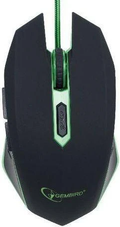 GEMBIRD MUSG-001-G Gembird žaidimų optinė pelė 2400 DPI, 6 mygtukų, USB, juodas su žalias apšvietimu