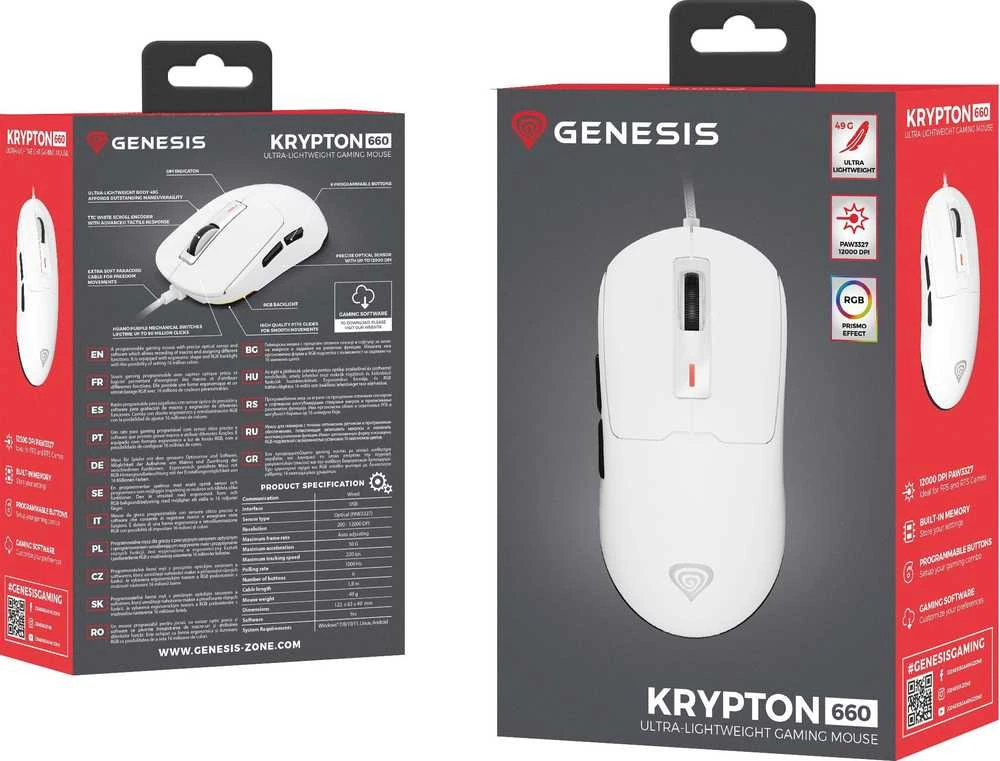 Genesis | Pelė žaidimams | Krypton 660 | su laidu | USB Type-A | Baltas
