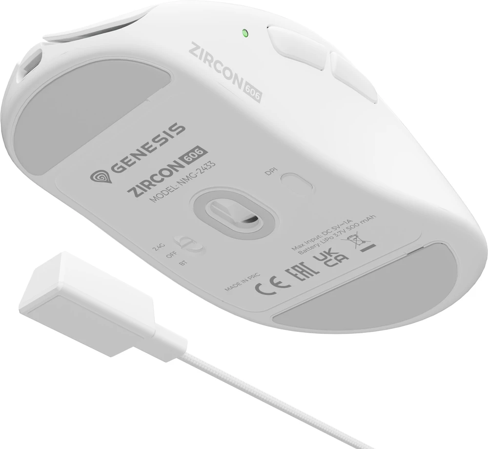 Pelė Myszka žaidimams Genesis Zircon 606 8k belaidė 26000 dpi optinė balta