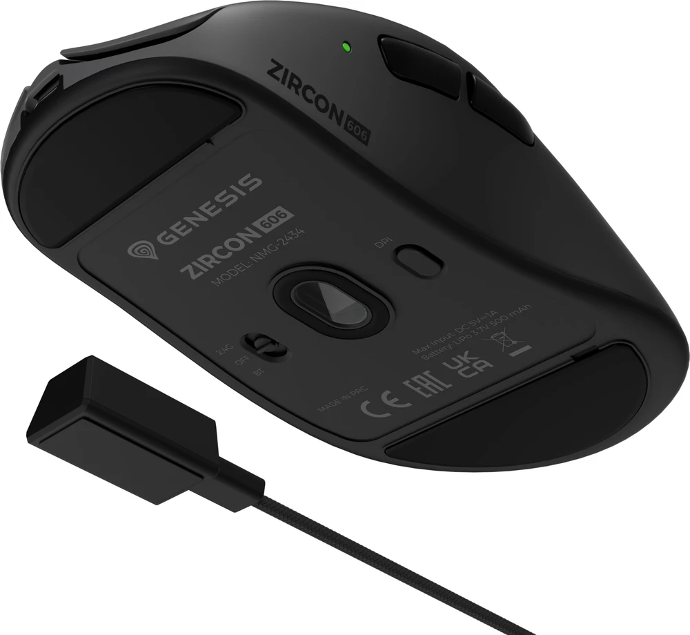 Pelė Myszka žaidimams Genesis Zircon 606 8k belaidė 26000 dpi optinė juoda-pilka