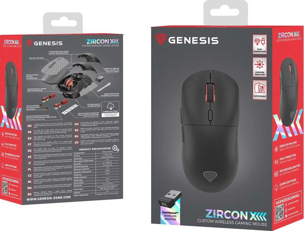 Genesis Zircon XIII Custom | Pelė žaidimams | Wireless | 2.4 GHz, USB | Juodas