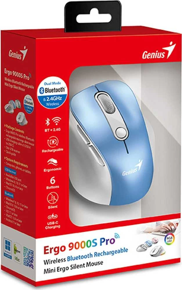 Genius Ergo 9000S Pro Bevielė pelė, balta ir-mėlyna, 2400DPI