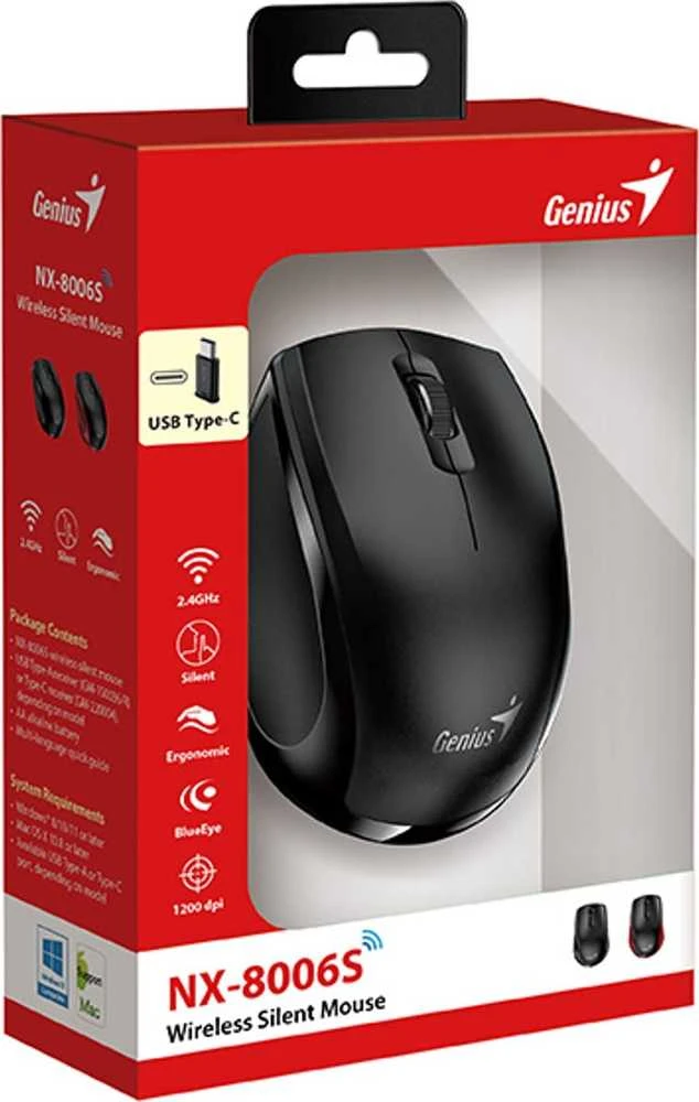 Genius NX-8006S Type-C Bevielė pelė, juoda, 1200DPI
