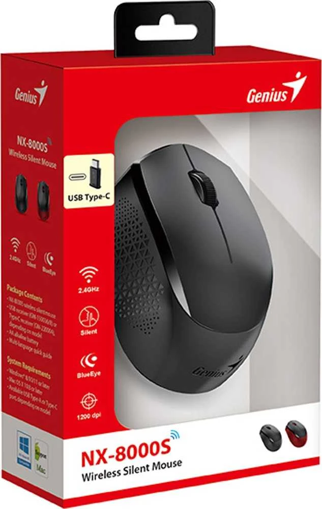 Genius NX-8000S Type-C Bevielė pelė, juoda, 1200DPI