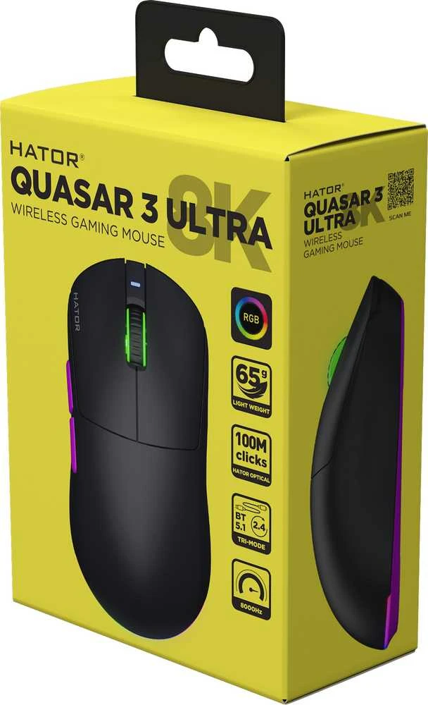 Pelė Myszka žaidimams Hator Quasar 3 ULTRA su laidu 30000 dpi optinė juoda