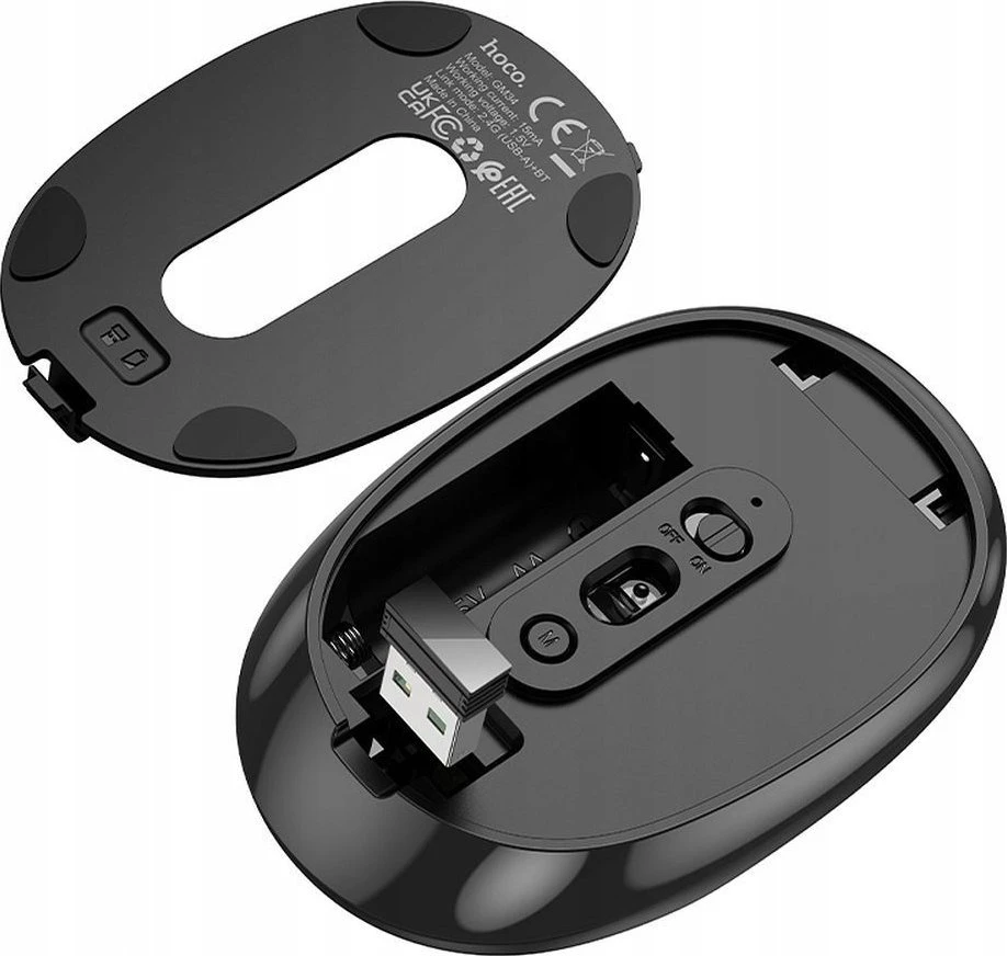 Belaidė pelė Hoco 2,4G 1600 dpi GM34 juodas metal pilka