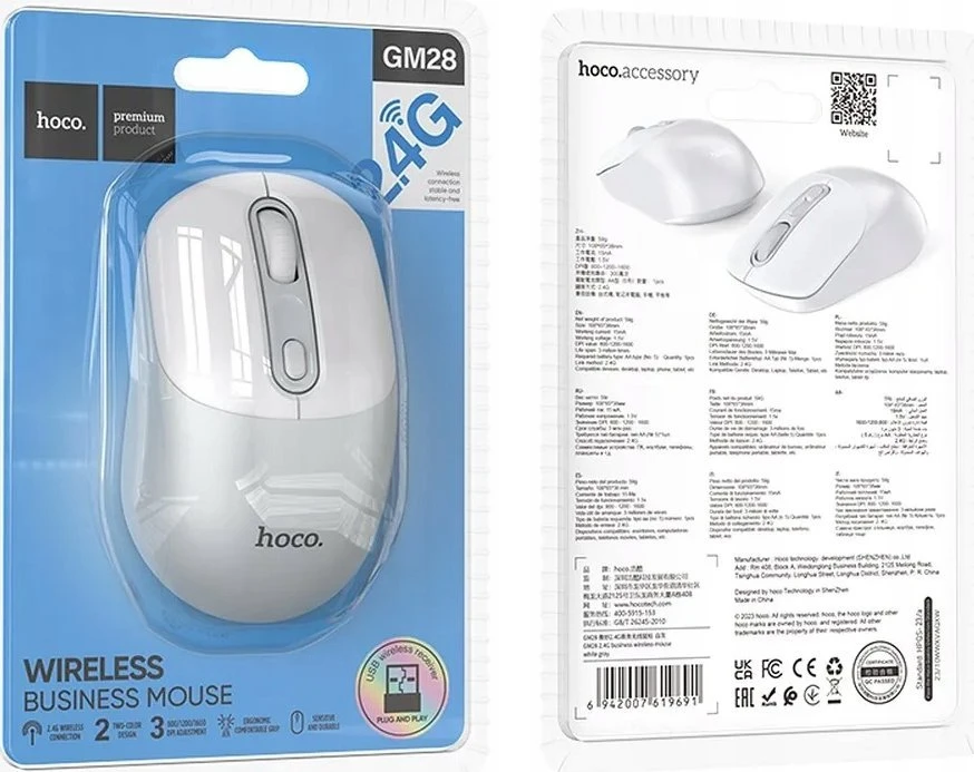 Belaidė pelė Hoco 2,4G 1600 dpi GM28 baltas pilka