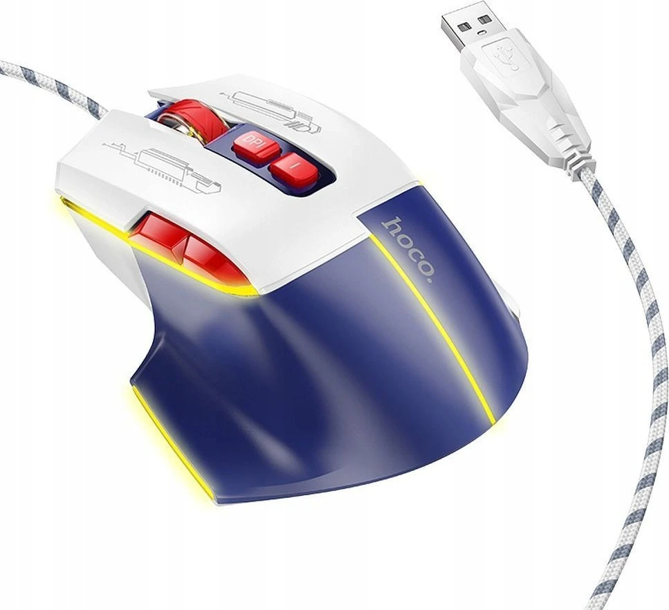 Wire pelė žaidimams Hoco USB A 3600 dpi GM31 baltas mėlynas