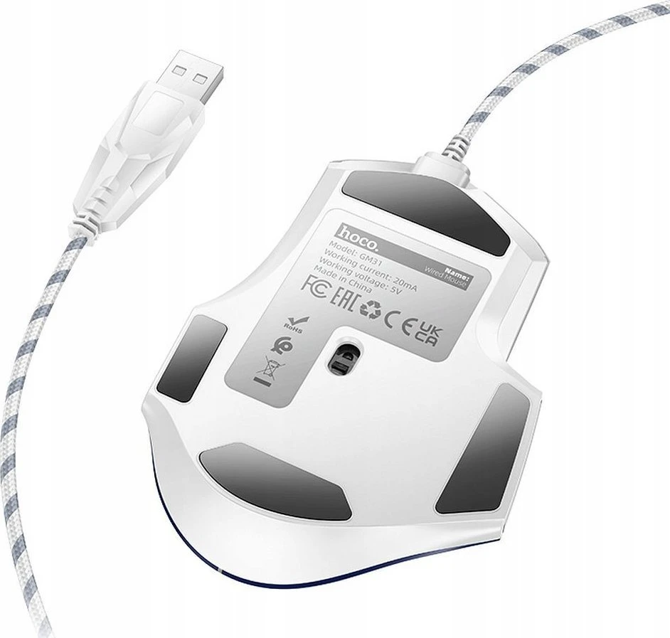 Wire pelė žaidimams Hoco USB A 3600 dpi GM31 baltas mėlynas