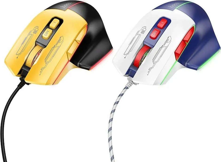Wire pelė žaidimams Hoco USB A 3600 dpi GM31 baltas mėlynas
