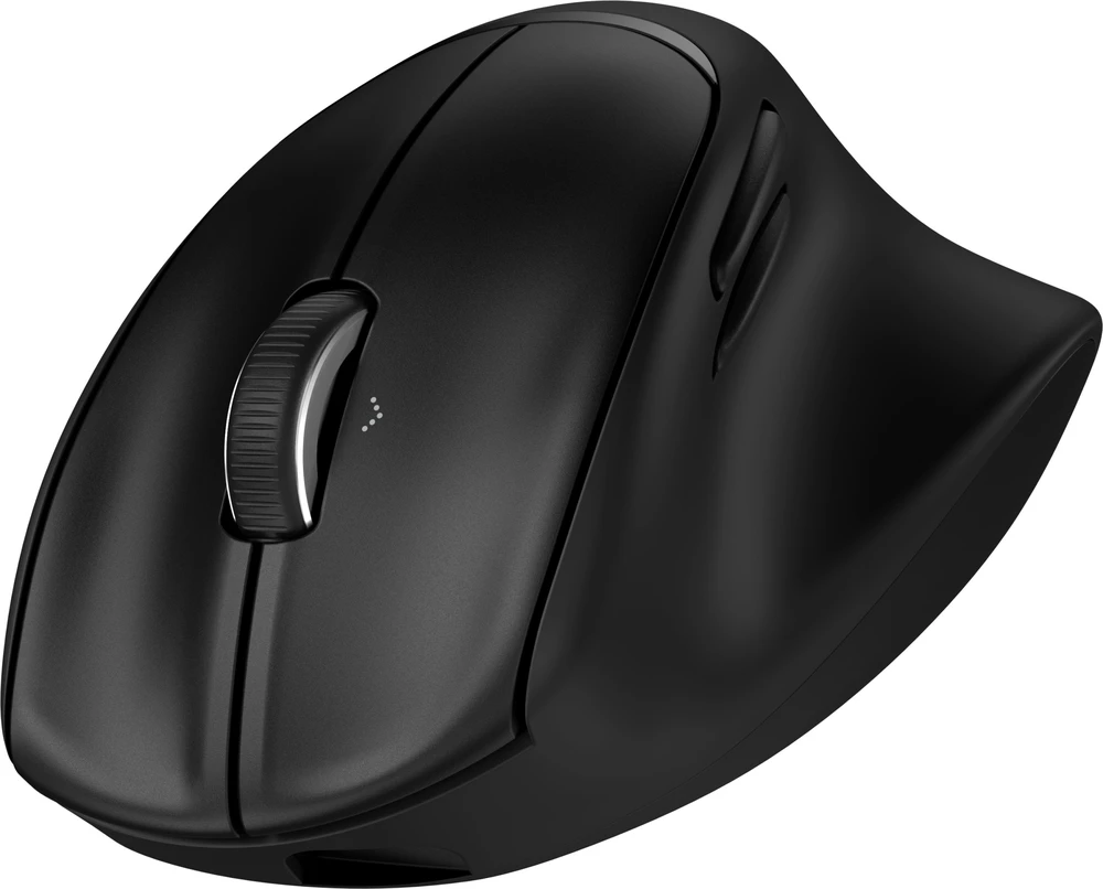 HP 725M superkondensatorinis ergonomiškas pakreipimo belaidis „Bluetooth“ pelė - programuojamas, daugiapaviršinis, daugiaįrenginis, dviejų režimų, itin greitai įkraunamas, pusiau vertikalus pakreipimas, patogus silikoninis - Juodas
