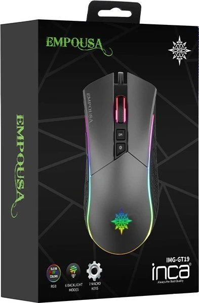 Incase INCA Pelė žaidimams IMG-GT19 4800 DPI. RGB. 7 mygtukai. USB. SW retail