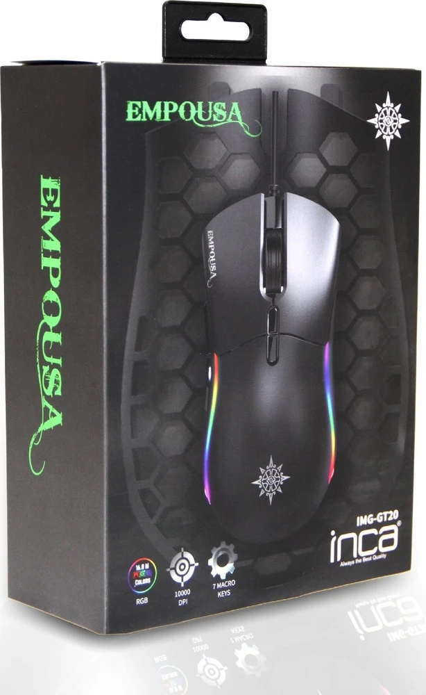Incase INCA Pelė žaidimams IMG-GT20 10000 DPI. RGB. 7 mygtukai. USB. SW retail