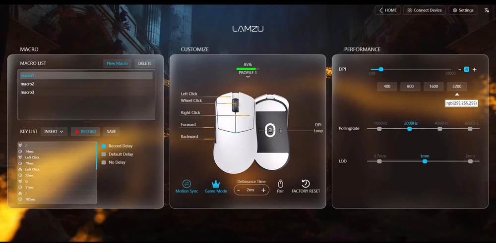 Lamzu PARO AURORA Wireless 8K Baltas (Balta) Belaidė Žaidimų Pelė