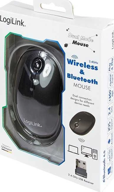 Pelė LogiLink Bevielė pelė i Bluetooth 2.4GHz 800/1200/1600dpi juoda