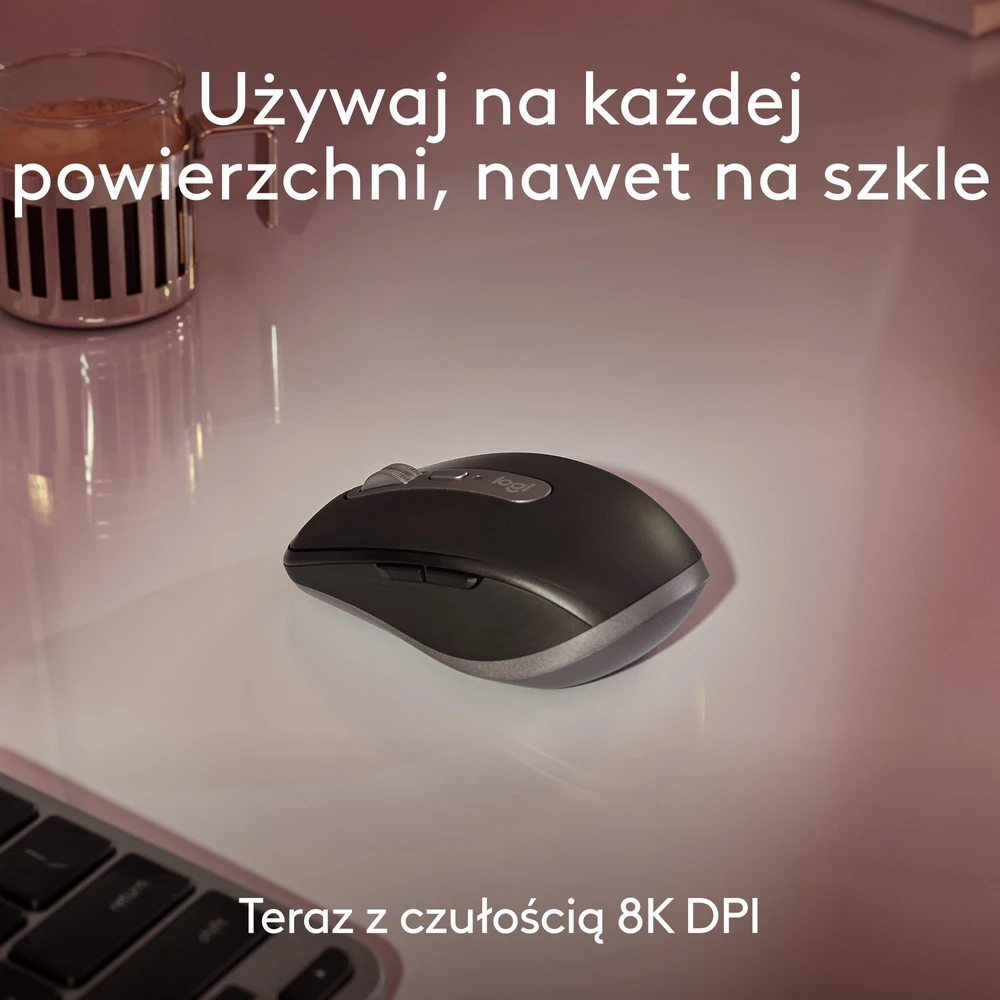 „Logitech MX Anywhere 3s“ belaidė pelė, skirta „Mac“, su grafito logotipu