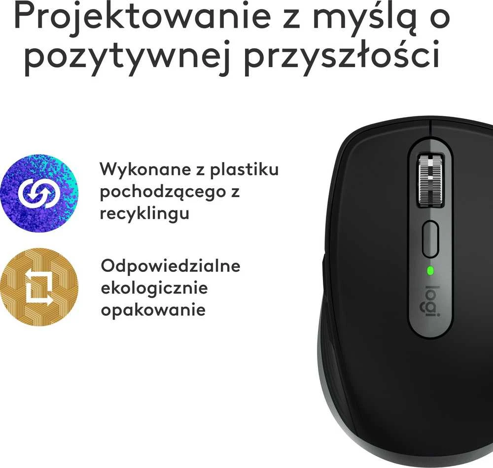 „Logitech MX Anywhere 3s“ belaidė pelė, skirta „Mac“, su grafito logotipu