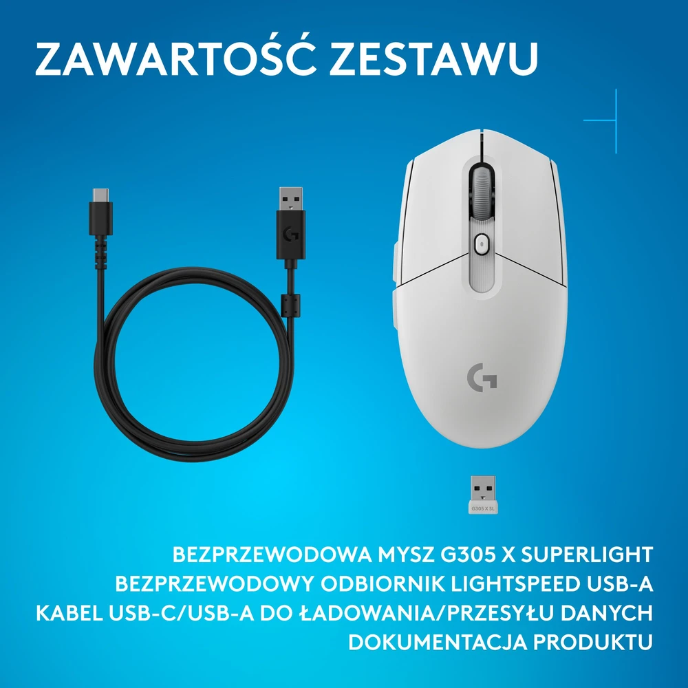 LOGITECH G305 X SUPERLIGHT Belaidė pelė žaidimams - Baltas - 2.4GHZ - EER2 - 933