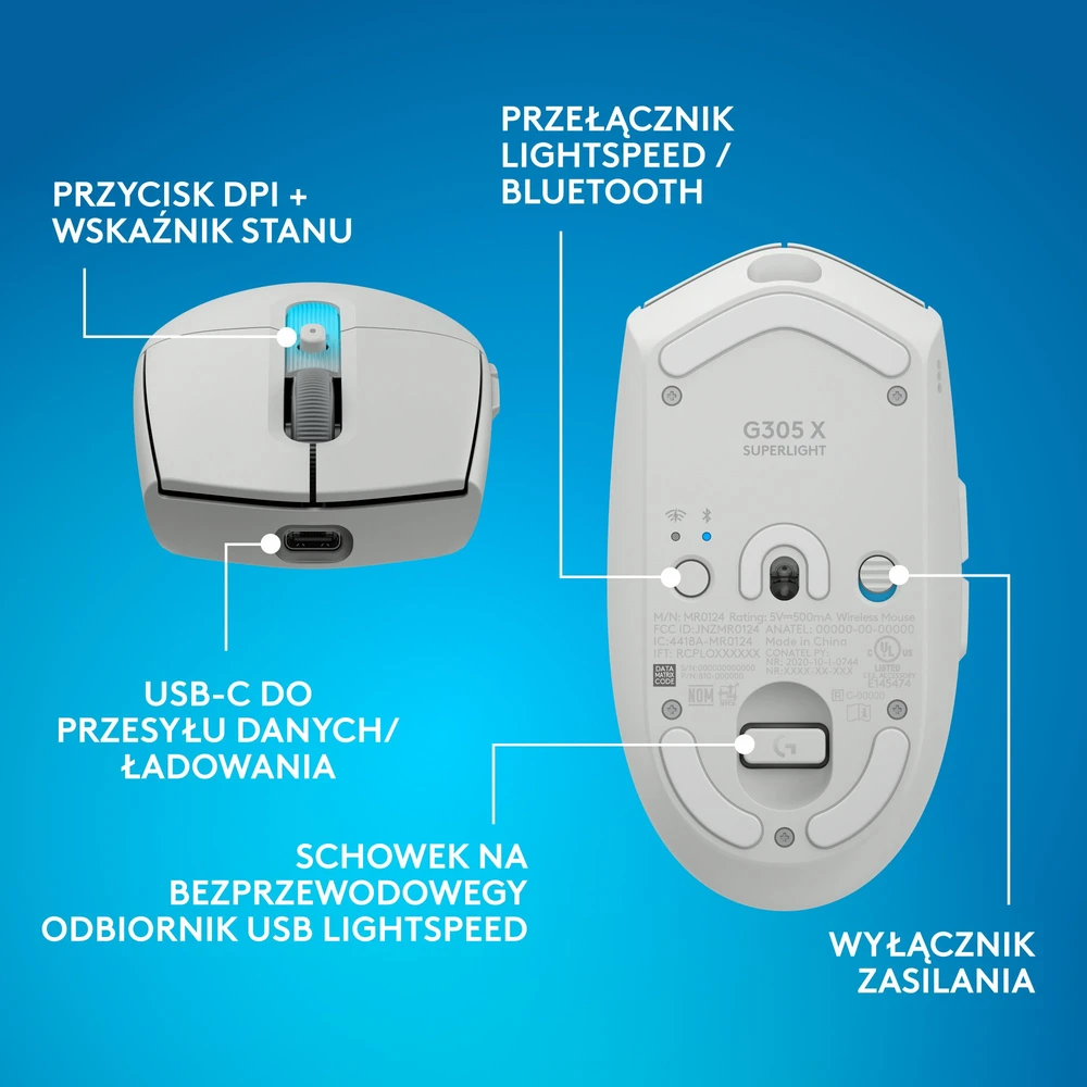 LOGITECH G305 X SUPERLIGHT Belaidė pelė žaidimams - Baltas - 2.4GHZ - EER2 - 933