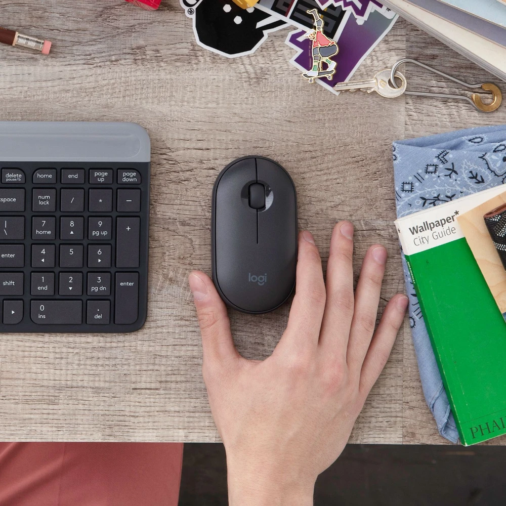 Minimalistinė moderni ir tyli belaidė pelė Logitech Pebble M350, Grafito spalvos