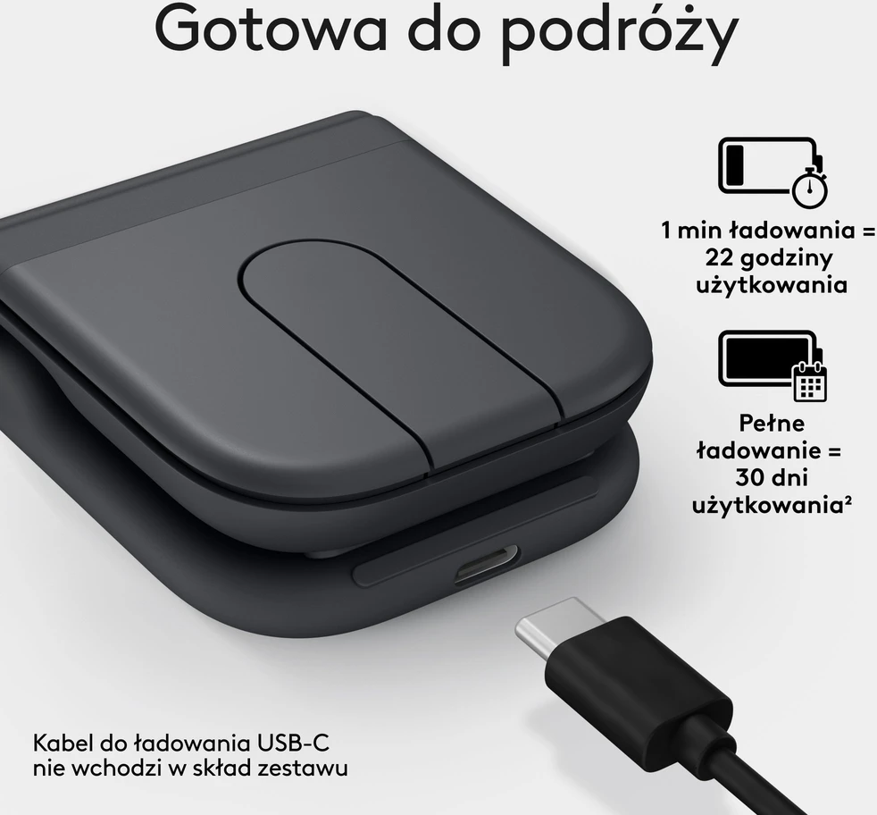 Logitech Mobi Fold kompiuterinė pelė Kelioninis Abiems rankoms RD belaidis ryšys + „Bluetooth“ Optinis 4000 DPI