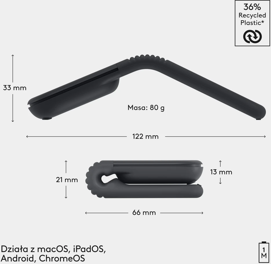 Logitech Mobi Fold kompiuterinė pelė Kelioninis Abiems rankoms RD belaidis ryšys + „Bluetooth“ Optinis 4000 DPI