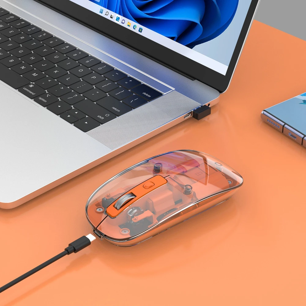 Manhattan Belaidė pelė 2.4GHz RF USB 1600dpi skaidri