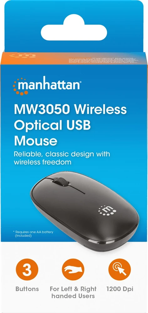 Manhattan MW3050 Optinė belaidė USB pelė, USB-A Nano,3 mygtukai with Scroll, 1200dpi, Juodas, 190312