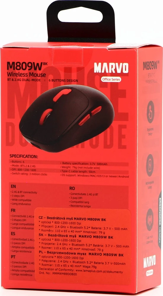 MARVO M809W 500mAh Belaidė Pėlė | Juoda