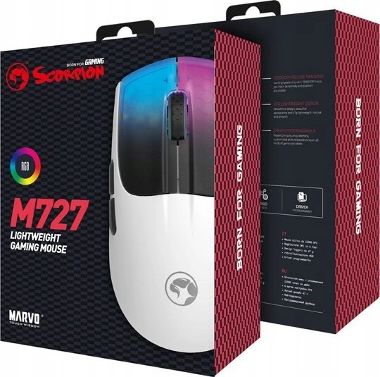 Marvo Scorpion M727 balta pelė su laidu | 12400 DPI