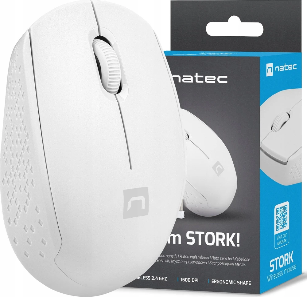 Belaidis Pelė - NATEC Stork Optinė 1600 DPI Ambidextrinė Balta