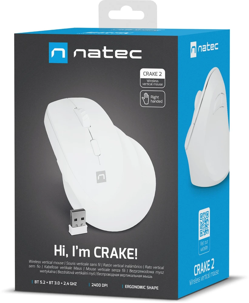 Vertikali pelė Natec Crake 2 belaidė balta