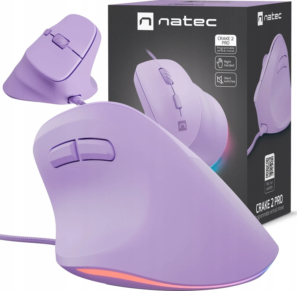 Vertikali pelė Natec Crake 2 su laidu violetinė