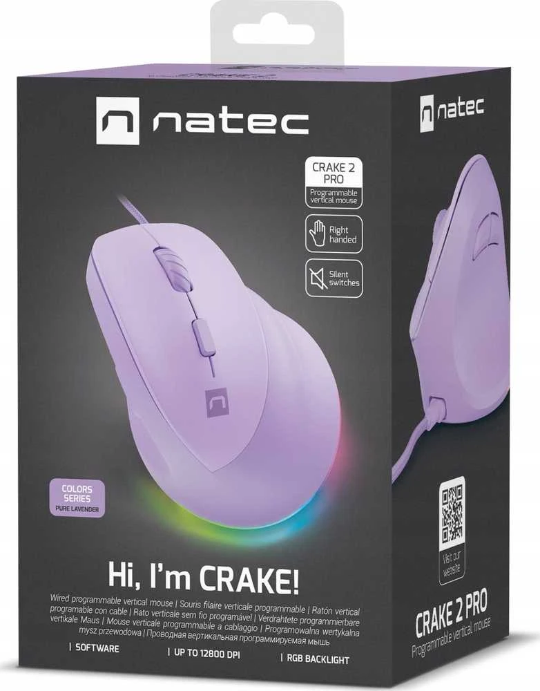 Vertikali pelė Natec Crake 2 su laidu violetinė