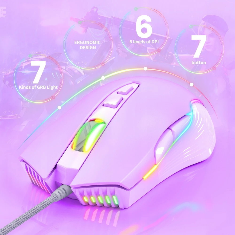 ONIKUMA RGB su laidu žaidimų pelė CW905 violetinė