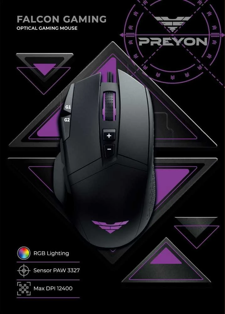 Omron PREYON Falcon Gaming su laidu žaidimų pelė| 12400 DPI