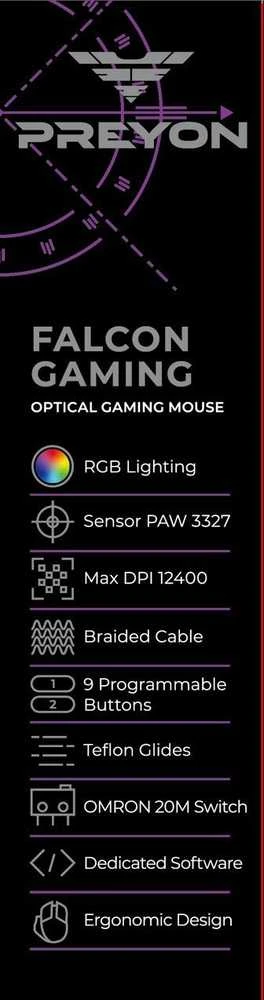 Omron PREYON Falcon Gaming su laidu žaidimų pelė| 12400 DPI